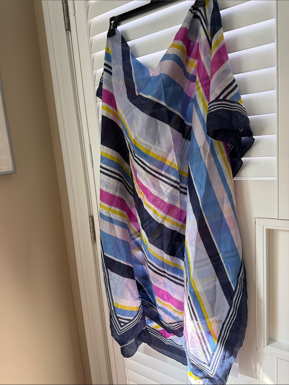 Seventy Sergio Tegon Multicolor silk Striped Scarf in Blue, Pink, Yellow & White